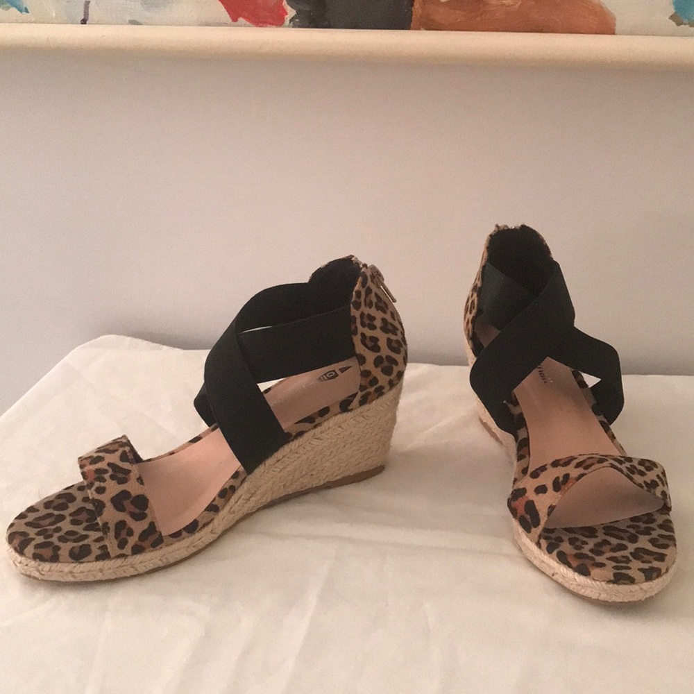 Leopard print wedge sandals